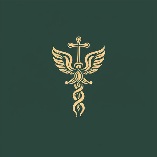 Classic doctor logo with caduceus symbol and deep green background, tradition
