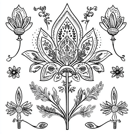 Charming ornament with traditional patterns, Jan Brett style, coloring