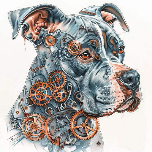 Steampunk pitbull tattoo design with gears and copper