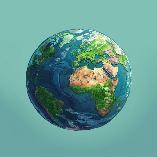 Realistic earth cartoon with flat teal background