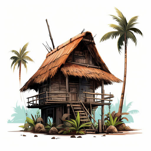 Bahay kubo clipart in Chiaroscuro Art style, on white background