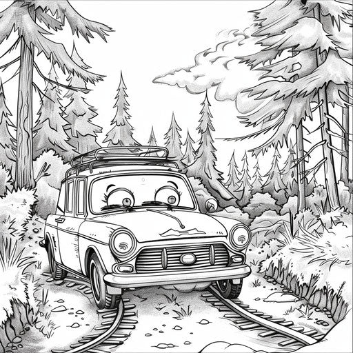 Whimsical car in a magical forest