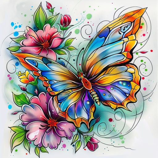 Bright Butterfly Flower Tattoo Sketches