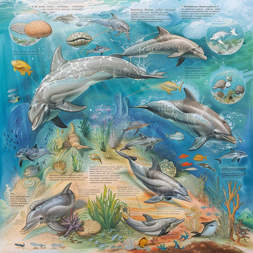 Life cycle of a dolphin in detailed illustration