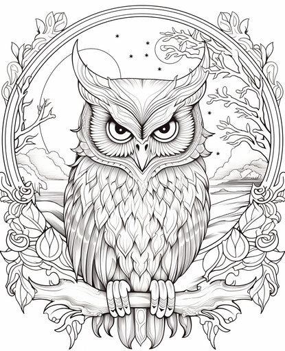 Owl embroidery pattern and moon coloring, captivating 25:31