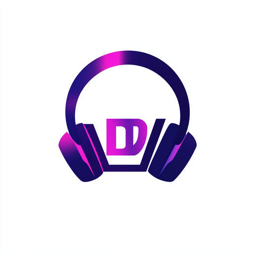 Minimalist DJ logo with stylized musical note and headphones