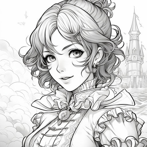 Anime character coloring page for girls, in maes style