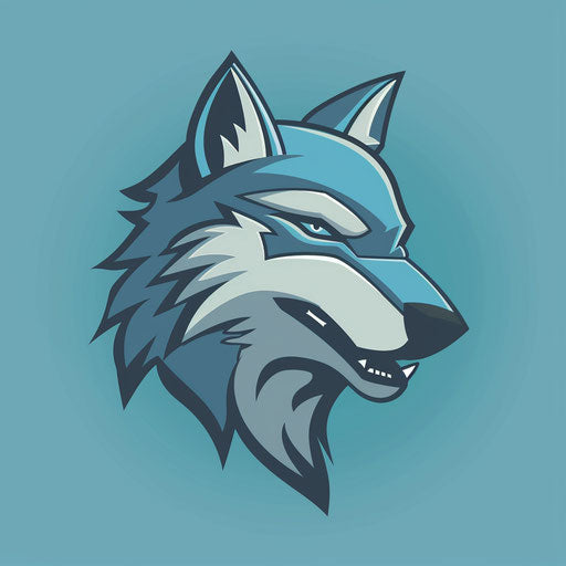 Stylish sports logo of wolf in blue and gray on light blue