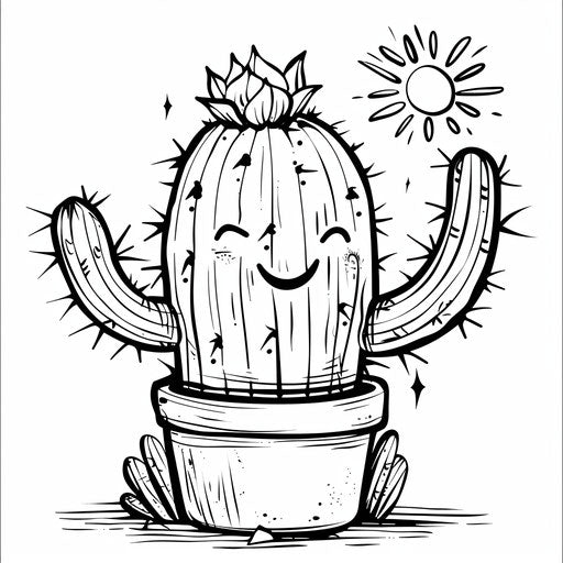 Cactus and smiling sun