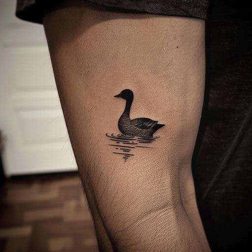 Minimalist goose silhouette on tranquil lake