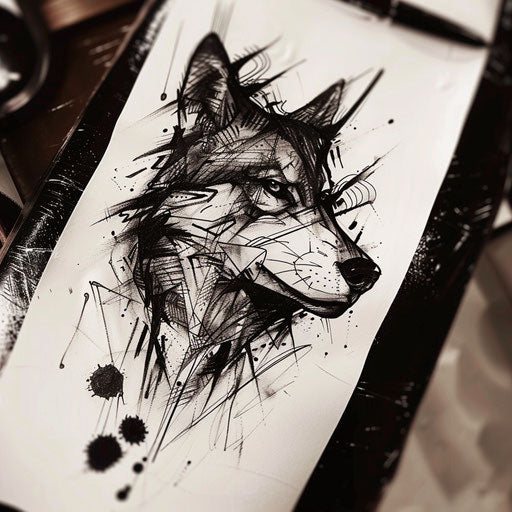 Simple sketch of a wolf in flat clipart style using black ink