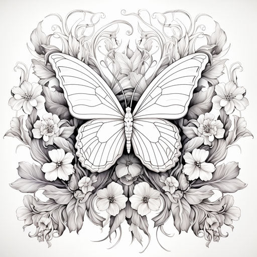 Butterfly and flowers coloring page