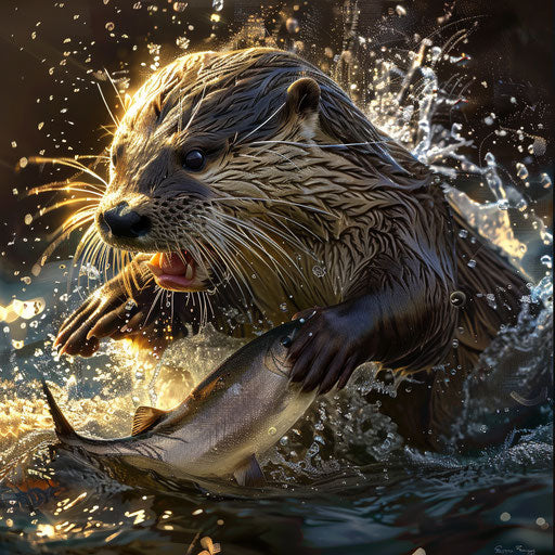 Otter catching fish with precision