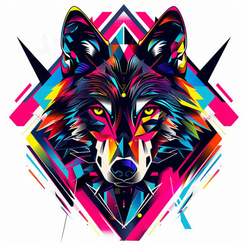 Geometric wolf in vibrant neon colors