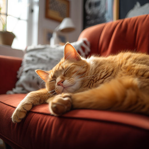 Ginger cat sleeping on a couch