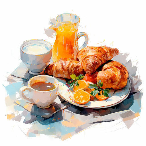 Breakfast clipart in the style of Impressionistic Art, on white background