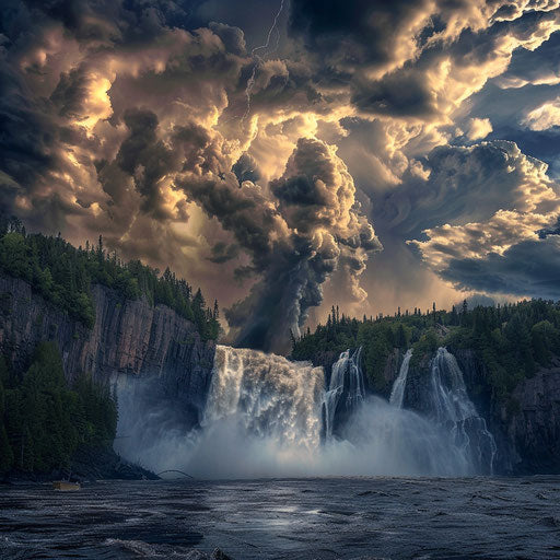 Montmorency Falls, Quebec, thunderstorm with dramatic clouds