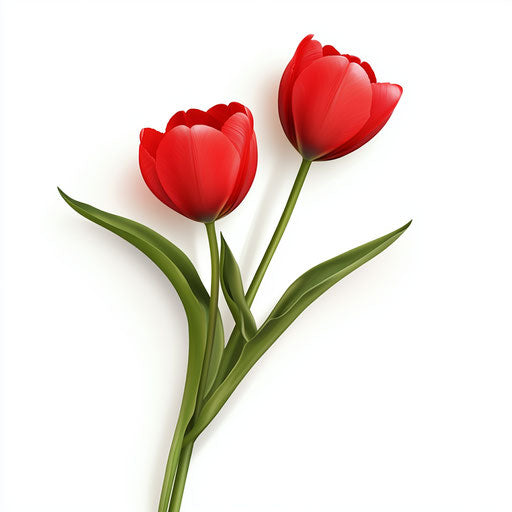 Realistic 3D tulips on flat white background, isolated clipart