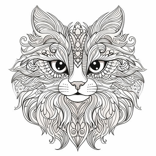 Cat with pattern coloring pages, beautiful, aesthetic style embellishments