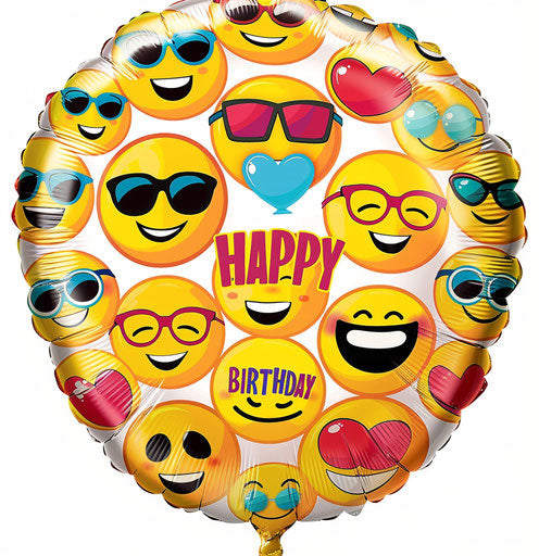Happy and smiling emoji birthday balloon 'HAPPY BIRTHDAY!'