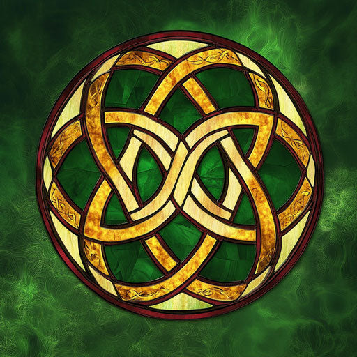 Celtic Triquatra symbol, Stained Glass style, Green Background
