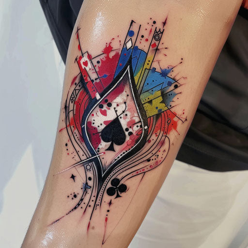 Graffiti-inspired queen of spades tattoo on smooth white background