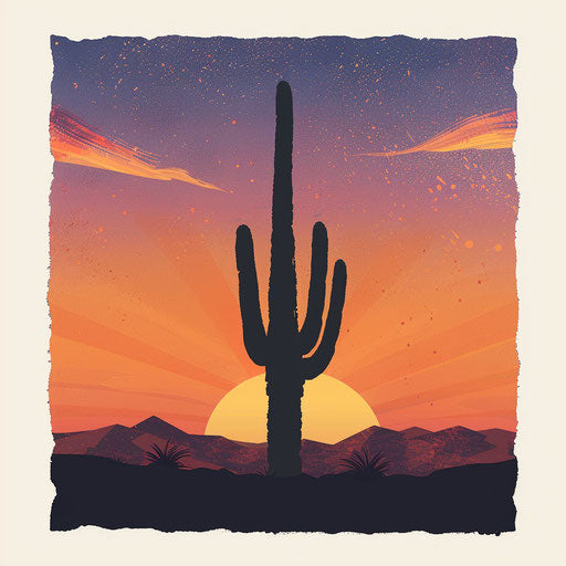 Lone cactus in a desert sunset
