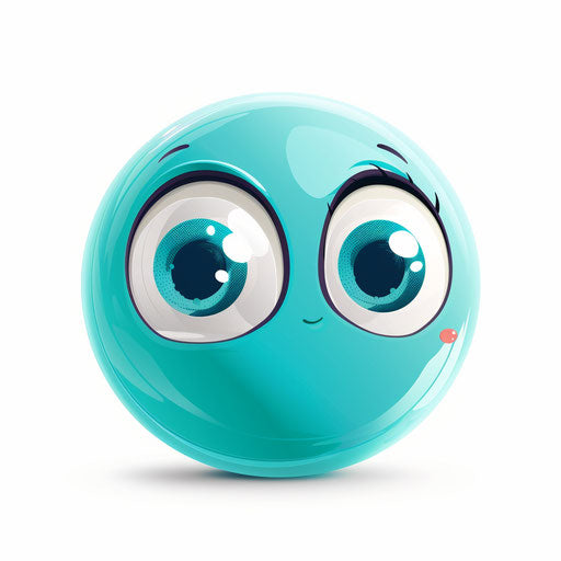 Blue ball emoji with one large eye and two small eyes