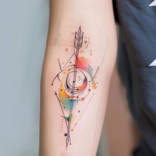 Modern abstract arrow tattoo with colorful splashes