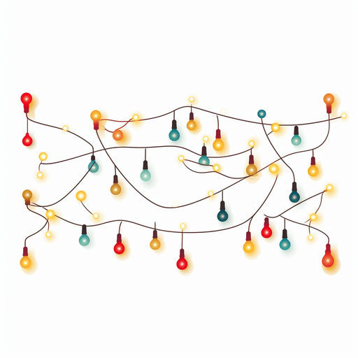 Minimalist Christmas lights clipart, on white background