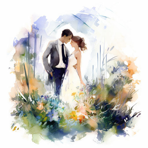 Wedding clipart images in the style of Impressionistic Art, on white background