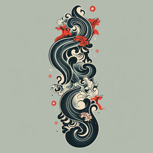 Stylish tattoo sketch of an oriental scroll in a flat clipart style with trendy design