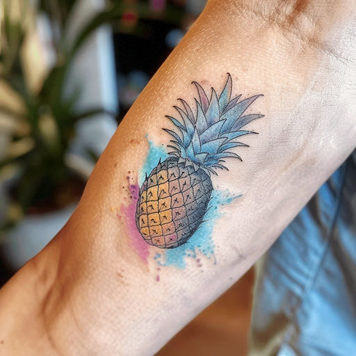 Pastel Pineapple Tattoo: Gentle Watercolor on White