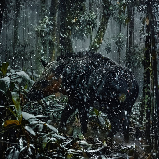 Baird's tapir in gentle snowfall in high-altitude cloud forest