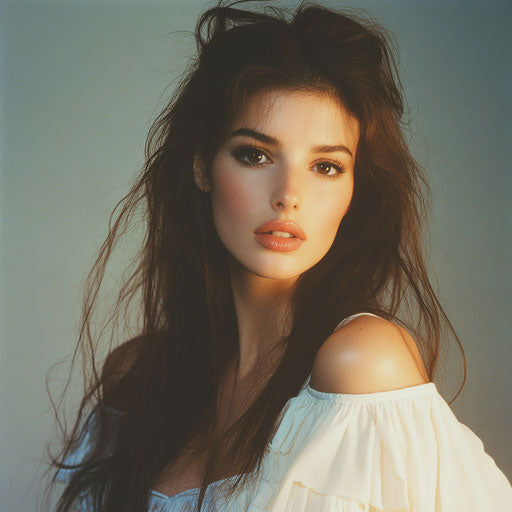 Brunette singer in white dress for Vogue in NY, 90s vibe