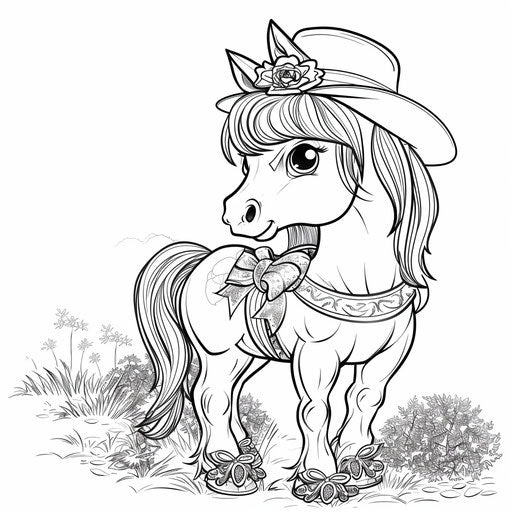 Festive pony ready for a parade - Coloring book page