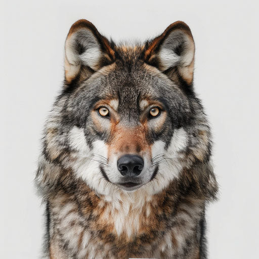 Realistic wolf clipart on white background, minimalist approach