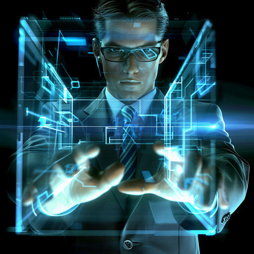 Businessman with transparent holographic computer