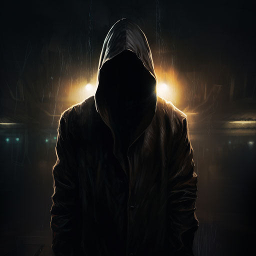 Hooded man in darkness, paranoid sensitivity style
