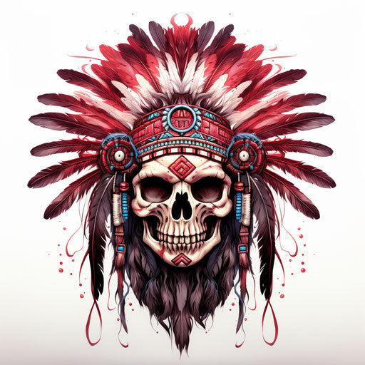 Indian skull tattoo on white background, Théodore Chassériau style