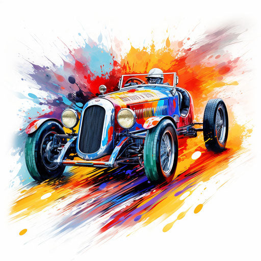 Race car image in the style of Oil painting, on white background