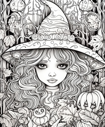 Adult coloring pages Halloween a little witch Halloween coloring