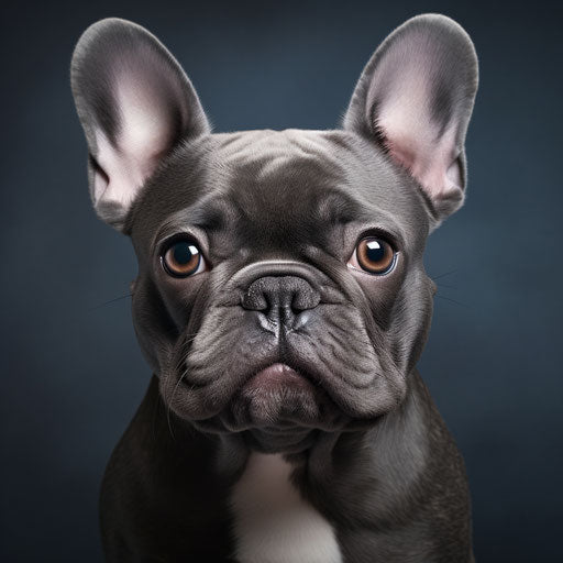 Elderly French bulldog, indigo & dark gray style, charming frivolity