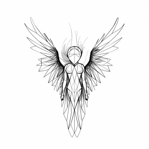 Minimalist guardian angel with geometric wings