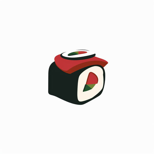 Simple vector icon of sushi, white background, dark red and green