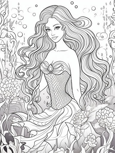 Mermaid Barbie coloring pages for adults