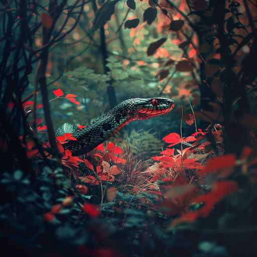 Black mamba snake in a whimsical forest