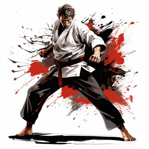 Martial art in the style of Chiaroscuro, on white background