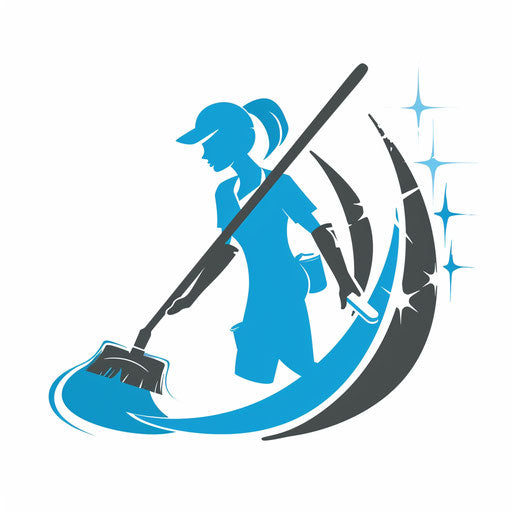Cleaning company logo in blue and gray with a professional background