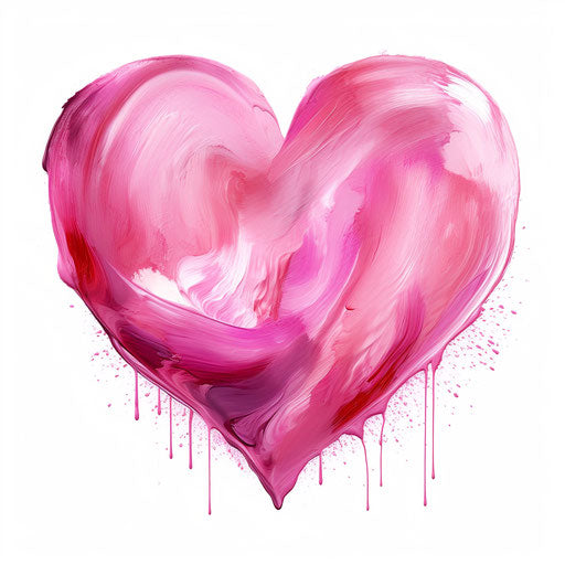 Pink heart clipart in the style of Oil painting, on a white background